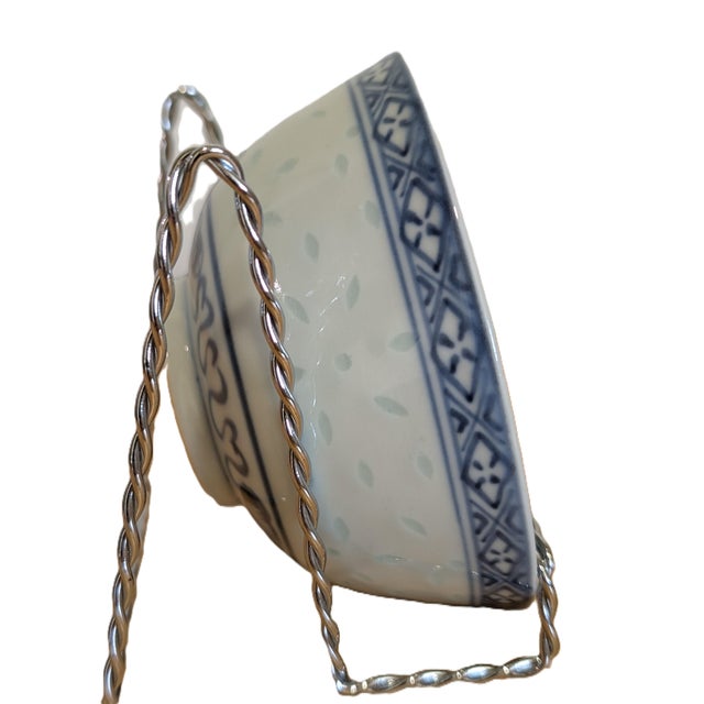 Chinese Antique Chinese Blue and White Eye Grain Rice Bowl "China" Mark For Sale - Image 3 of 6