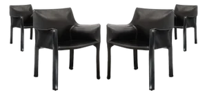 Set of 4 Mario Bellini for Cassina Cab 413 Black Leather Modern Dining Armchairs