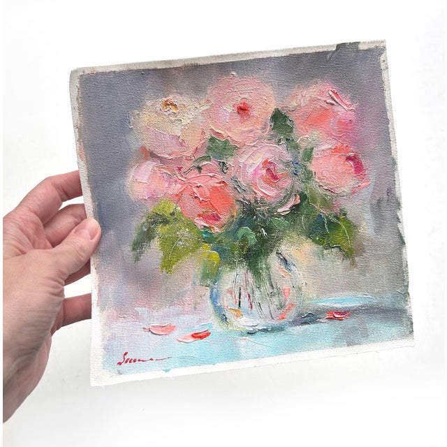 Pink Contemporary Floral Peonies Bouquet Original Painting by Valeriya Serova For Sale - Image 8 of 8