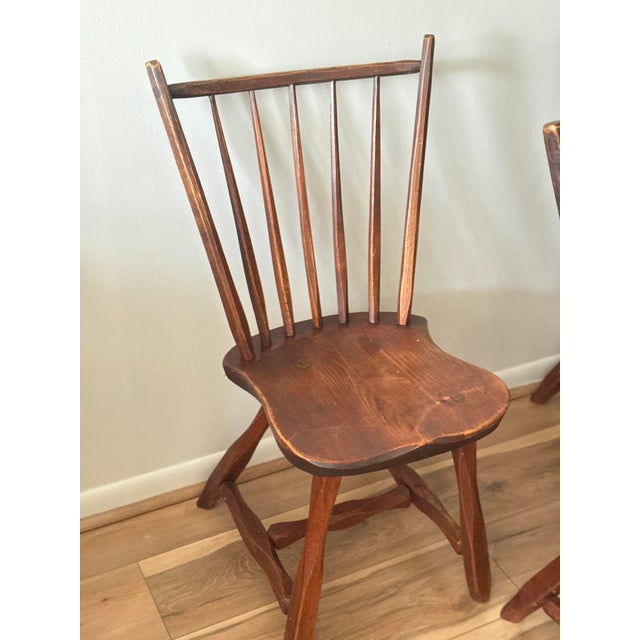 Mid 20th Century Mid 20th Century Set of 4 Rustic Solid Wood Windsor Style Dining Chairs by Hunt Furniture For Sale - Image 5 of 11