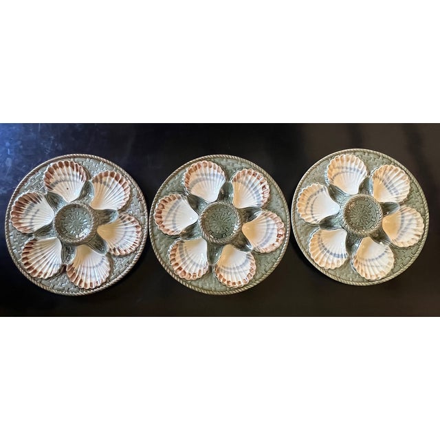 Green French Oyster Plate by Longchamp Terre De Fer, C. 1900 For Sale - Image 8 of 12