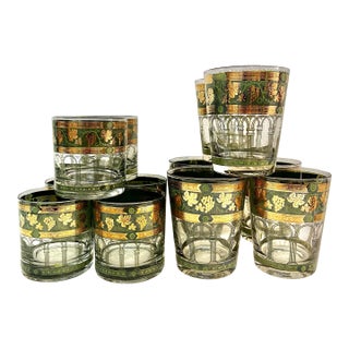 Mid 30th Century Cera “Golden Grapes Green” Cocktail Glassware - Set of 12 For Sale
