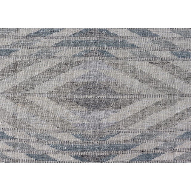 Scandinavian Flat-Weave Light Grey and Blue Rug by Keivan Woven Arts, 9'1 X 12'1 For Sale - Image 11 of 12