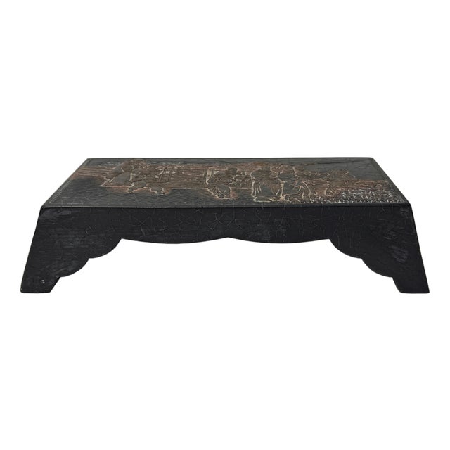 Chinese Black Lacquer Golden Graphic Bridge Shape Ink Display Art For Sale