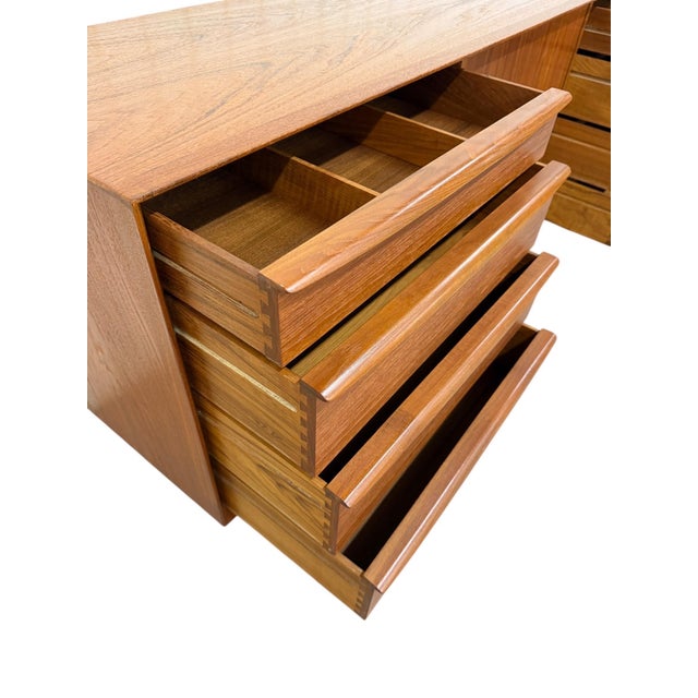 Brown Vintage Danish Modern Teak Triple Dresser - Refinished! For Sale - Image 8 of 11