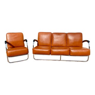 Vintage Late 1930s McM/ Deco Gilbert Rohde for Troy Sunshade Company Sofa and Chair Set- 2 Pieces For Sale