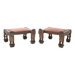 Egyptian Revival Carved Wood Lion Benches, Pair For Sale