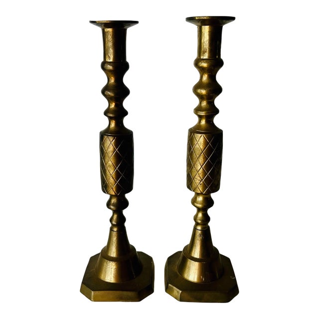 Vintage Brass Candlesticks a Pair For Sale