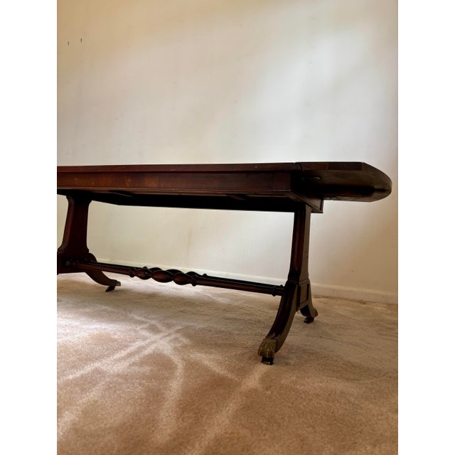 Vintage Dark Wood Coffee Table With Brass Claw Wheels For Sale - Image 9 of 9