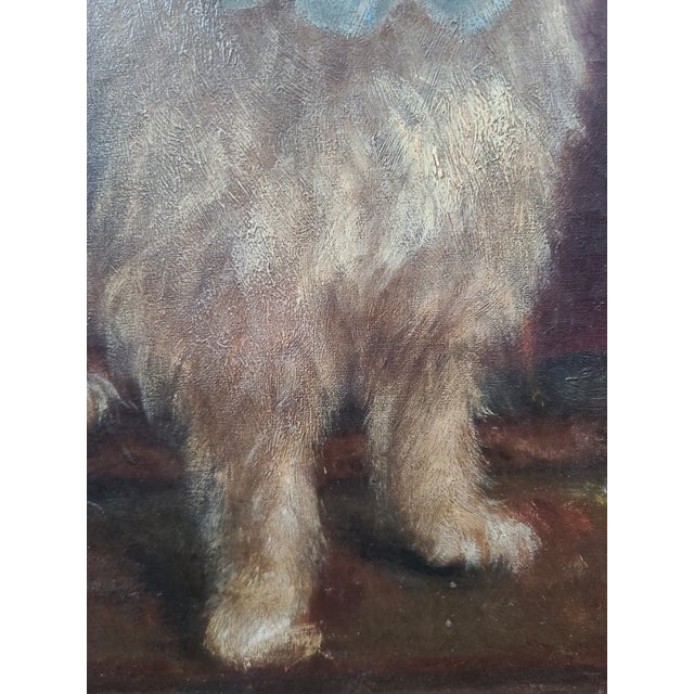 Late 19th Century Moody Antique Oil Painting Portrait of a Norfolk Terrier Dog For Sale - Image 5 of 18