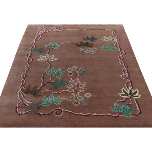 Art Deco Rug & Kilim Chinese Style Art Deco Rug in Brown, Bordeaux & Blue Florals - 12'x18' For Sale - Image 3 of 9