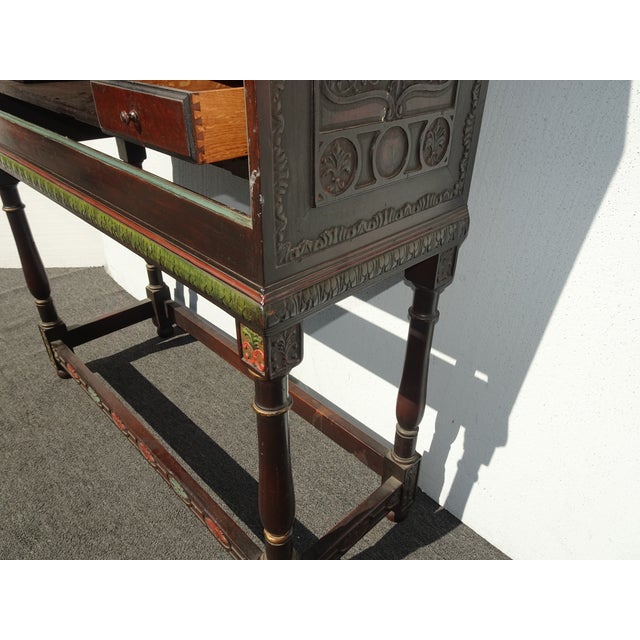 Antique Spanish Style Carved Vargueno Bargueno Drop Front Secretary Desk Cabinet For Sale - Image 9 of 18