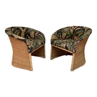 Sculptural Wicker Club Tropical Chairs - a Pair For Sale