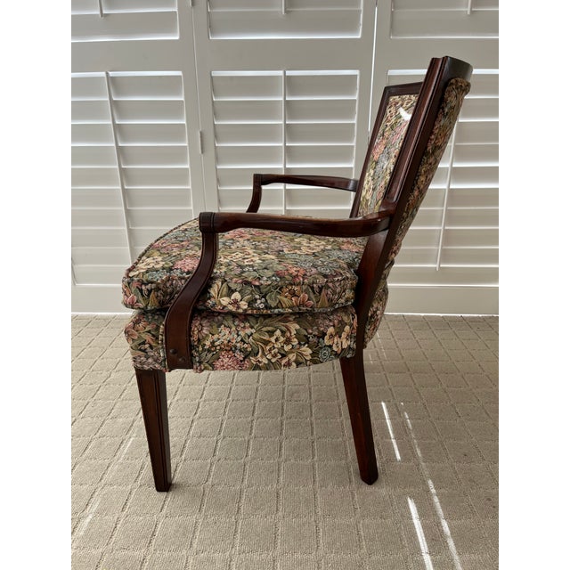 1970s 1970s French 18th Century Floral Pattern Mahogany Bergere Armchair Chair For Sale - Image 5 of 12