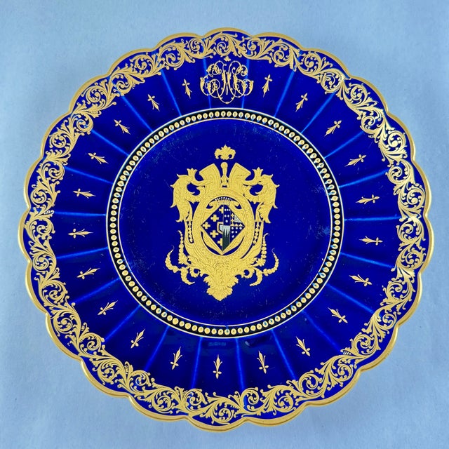 Gustave Asch French Tours Blue & Gold Porcelain Crest Plates, Set of Six For Sale - Image 4 of 18