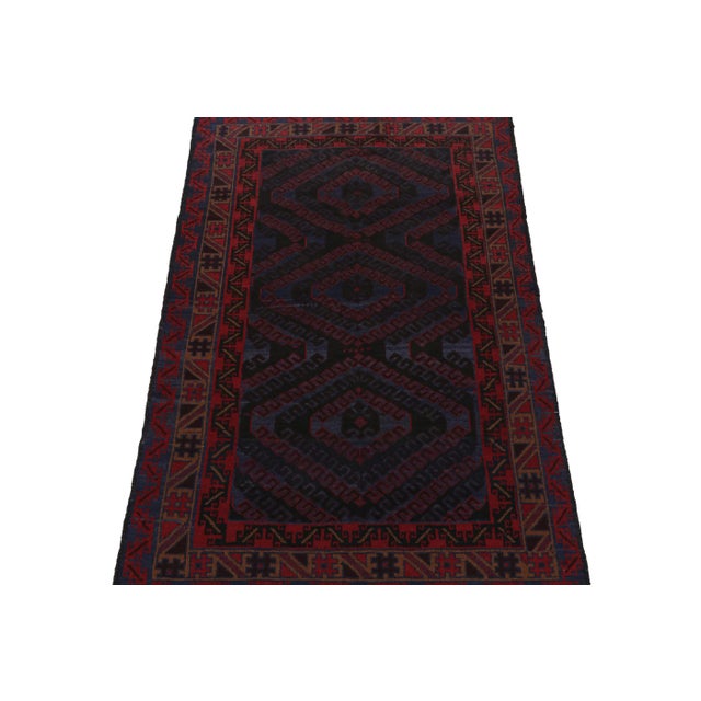 Tribal Rug & Kilim’s Baluch Rug in Navy Blue With Red Geometric Patterns For Sale - Image 3 of 8