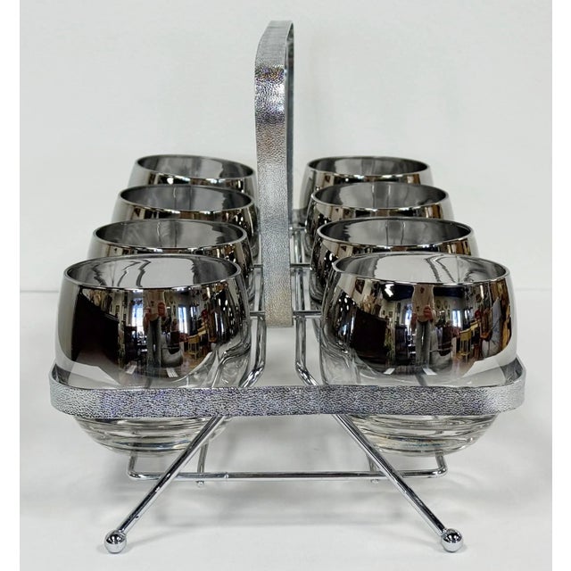 Vintage Dorothy Thorpe Silver Fade Roly Poly Glasses Set of 8 in Caddy For Sale In Kansas City - Image 6 of 11