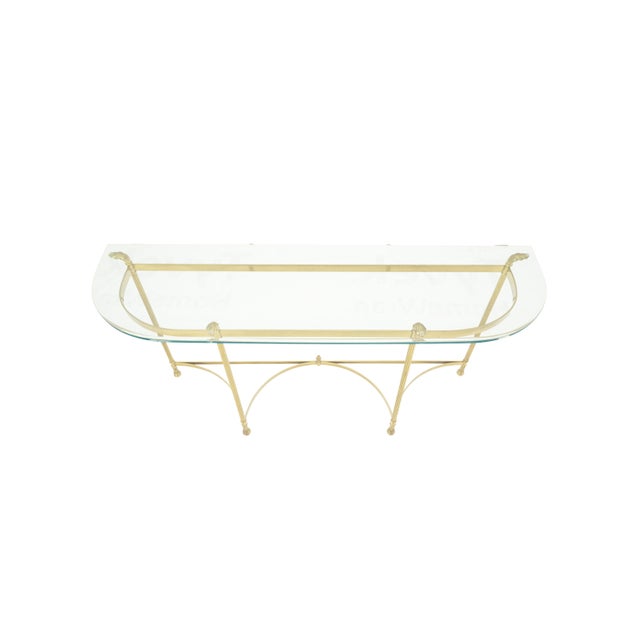 Brass Italian Modern Solid Brass Base Demi Lune Shape Glass Top Console Sofa Table For Sale - Image 8 of 12