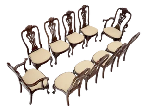 Set of 10 New Linen Upholstery Walnut Dining Chairs by Henredon Mint