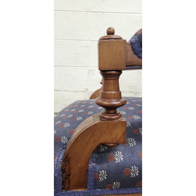 Early 20th Century Antique Victorian Eastlake Style Carved Pineapple Upholstered Parlor Chairs For Sale - Image 5 of 11