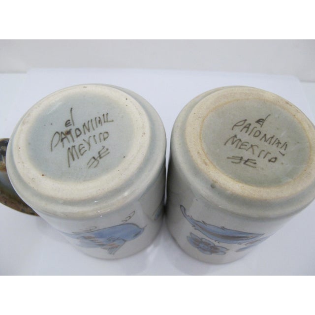 Ken Edwards El Palomar Blue Bird Flowers Mexican Tonala Folk Art Coffee Cup Pair For Sale In Portland, OR - Image 6 of 7
