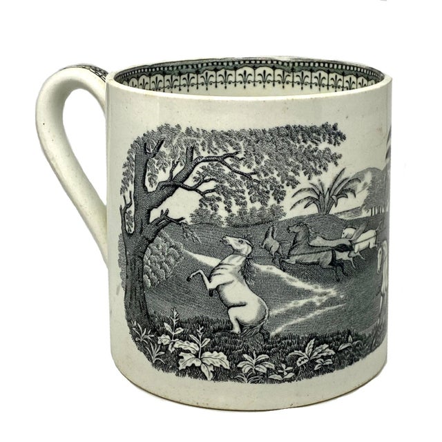 19th Century Egersunds Fayance Fabric Norwegian Ceramic Horse Round Up Mug For Sale - Image 4 of 7
