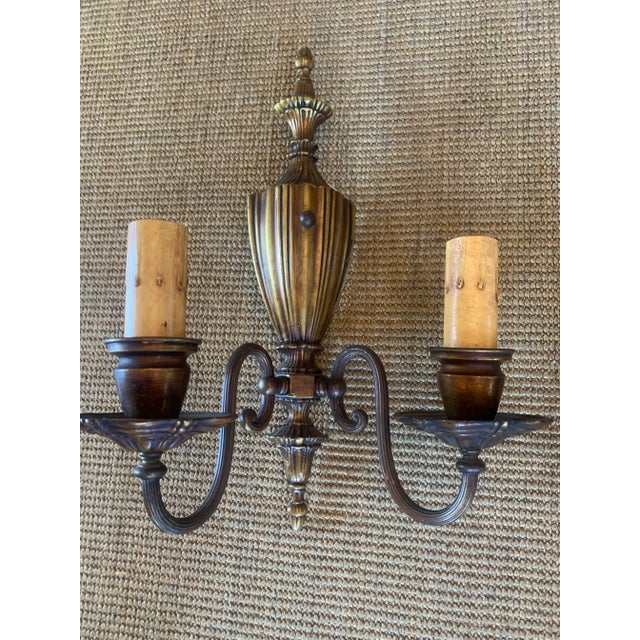Traditional Brass Double Wall Sconces - a Pair For Sale In Los Angeles - Image 6 of 8