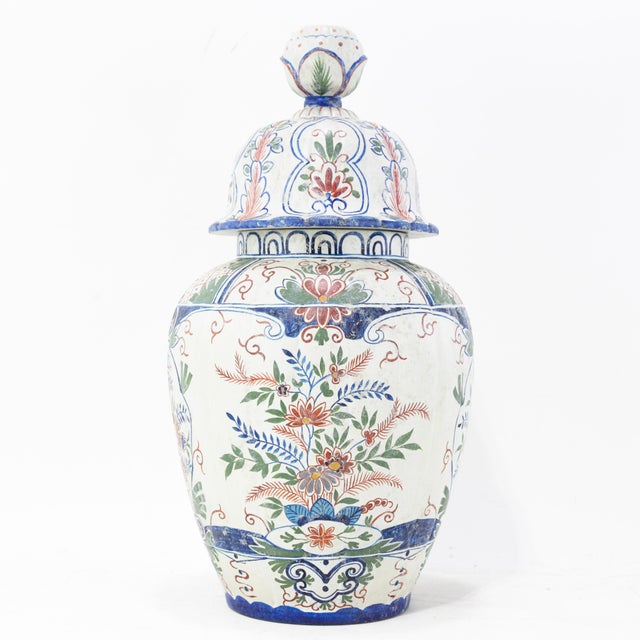 Ceramic Vintage Dutch Delft Polychrome Lidded Ginger Jar in Floral Pattern For Sale - Image 7 of 17