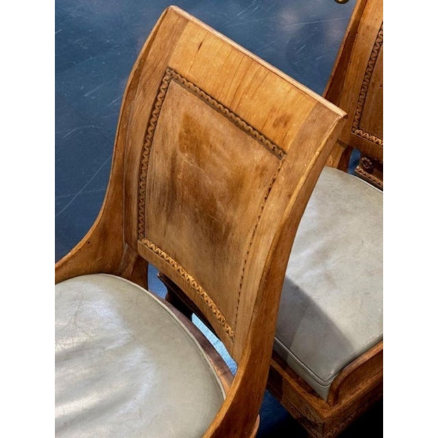 Set of Six French Empire Carved and Bleached Mahogany Dining Chairs For Sale - Image 4 of 8