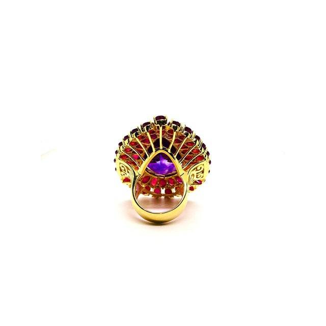 Ruby Red Bochic “Orient” Vintage Natural Ruby & Amethyst Ring Set In 18 K Gold & Silver For Sale - Image 8 of 9