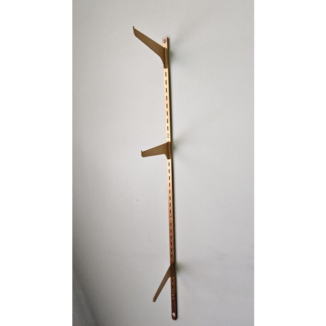 Vintage 1970s Three Tier Open Hardwood Wall Mount Shelves W Adjustable Bracket Brass Rails For Sale In Monterey, CA - Image 6 of 10