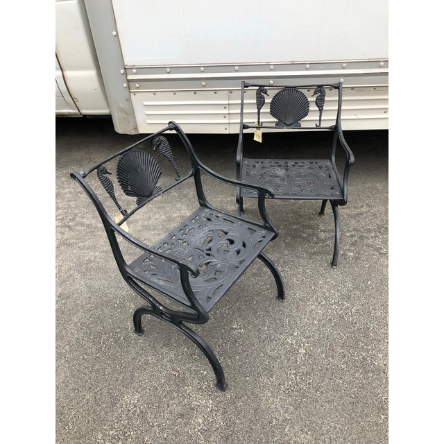 Metal Mid 20th Century Hollywood Regency Molla Seahorse and Scallop Shell Patio Set, 3 Pieces For Sale - Image 7 of 7