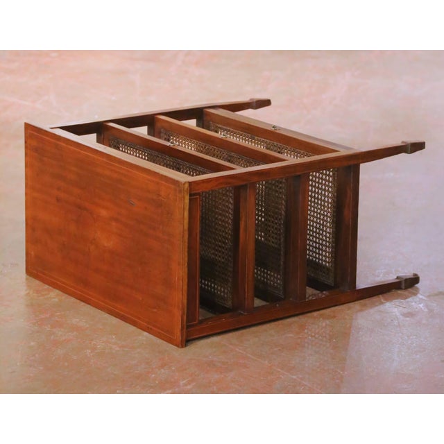 19th Century English Mahogany Inlaid Sliding Trays Side Table With Cane Shelves For Sale - Image 10 of 11