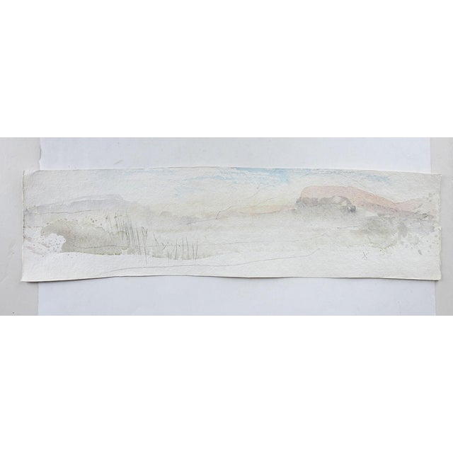 Long-format abstract landscape in soft neutrals using watercolor and pencil on heavy watercolor paper by George Turner...