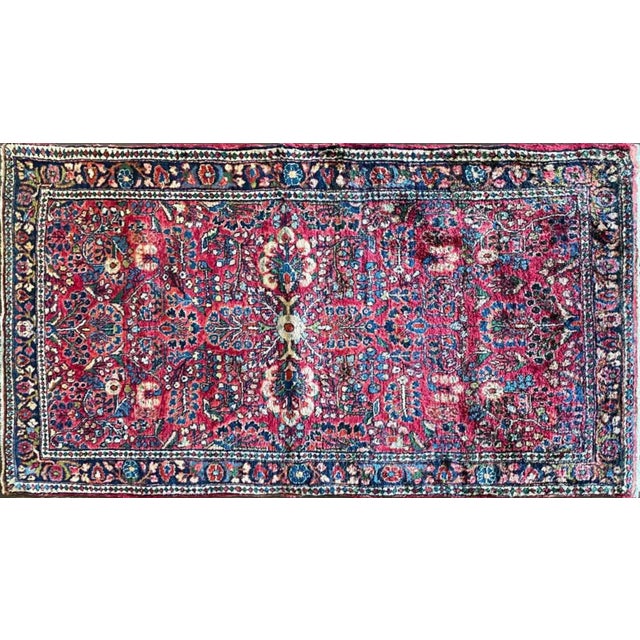 Antique handmade Northwest Persian Sarouk rug, c-1920, 2'6" x 4'10", fine wool, in red and blue color and traditional...