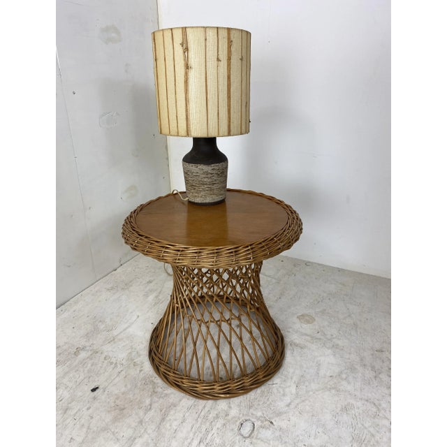 Rattan and Wood Side Table, 1960s For Sale - Image 3 of 7