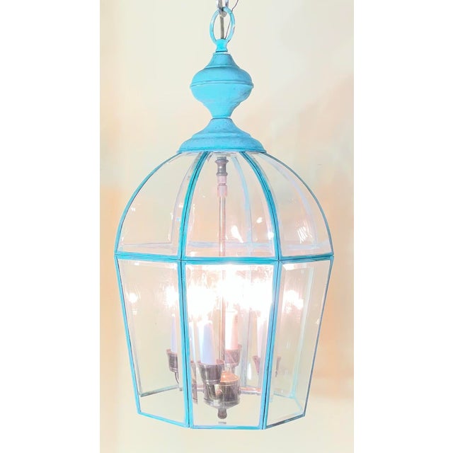 American Vintage Hexagonal Solid Brass Hanging Lantern / Dome Pendant Light For Sale - Image 3 of 17