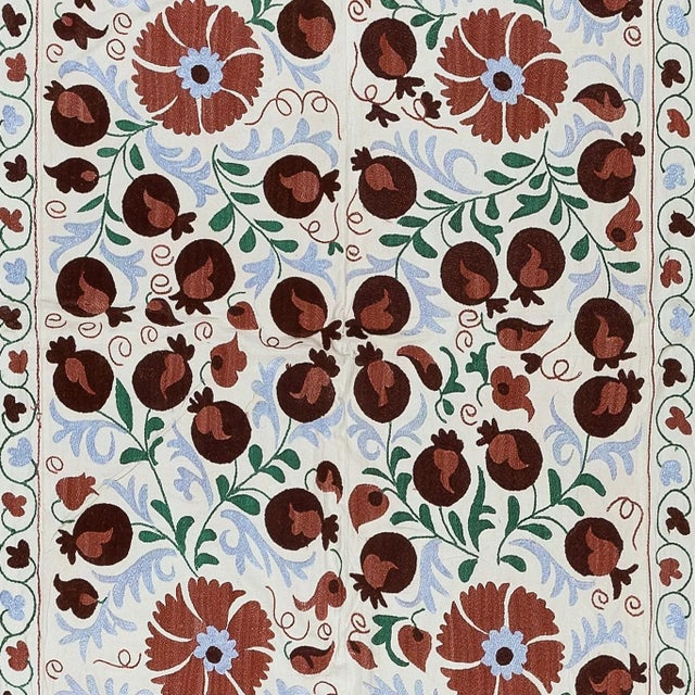 Contemporary 6.3x8.3 Ft Uzbek Bed Cover, Embroidered Wall Hanging, Uzbek Tapestry, Silk Throw For Sale - Image 3 of 4