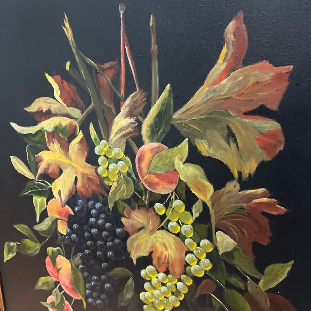 1960s 1960s Oil on Canvas Floral Still Life Fruits and Flowers Framed Signed by American Artist Katherin West For Sale - Image 5 of 12