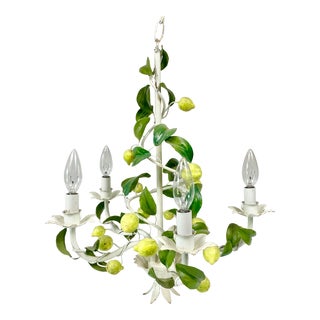 Vintage Lemon Tole Metal Chandelier For Sale