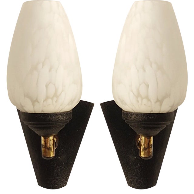 Metal and Glass Wall Appliques, Spain, 1970s, Set of 2 For Sale