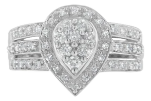 10K White Gold Round Cut Diamond Teardrop Ring (1/2 Cttw, H-I Color, SI2-I1 Clarity) - Size 6-1/2