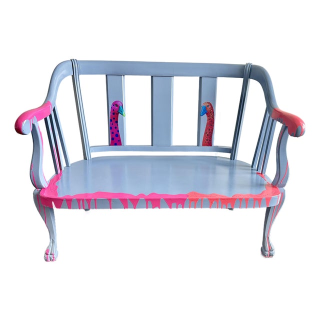 1930s One of a Kind Hand Painted Contemporary Accent Loveseat For Sale