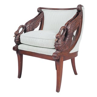 Mid 20th Century Empire Revival Carved Mahogany Swan Desk Chair From the Glorya Kaufman Estate For Sale