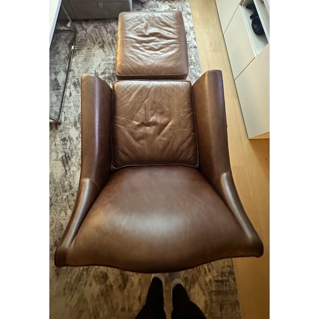 Mitchell Gold + Bob Williams Leather Chair and Ottoman Set For Sale In Seattle - Image 6 of 10