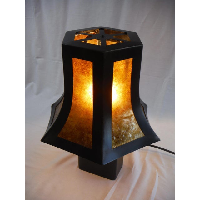 Black Steel & Bronze Pagoda Table Lamp For Sale - Image 4 of 6