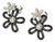 Late 20th Century 14K White Gold Pave Black and White Diamond Floral Flower Earrings, Pair For Sale