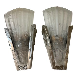 1920s Pair of French Art Deco Sconces by Genet Et Michon For Sale