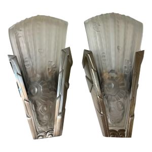 1920s Pair of French Art Deco Sconces by Genet Et Michon