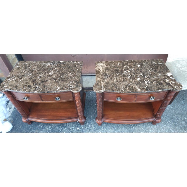 Pair of Antiquities by Stickley Cherry and Marble Top Side Tables Nightstands For Sale In Washington DC - Image 6 of 14
